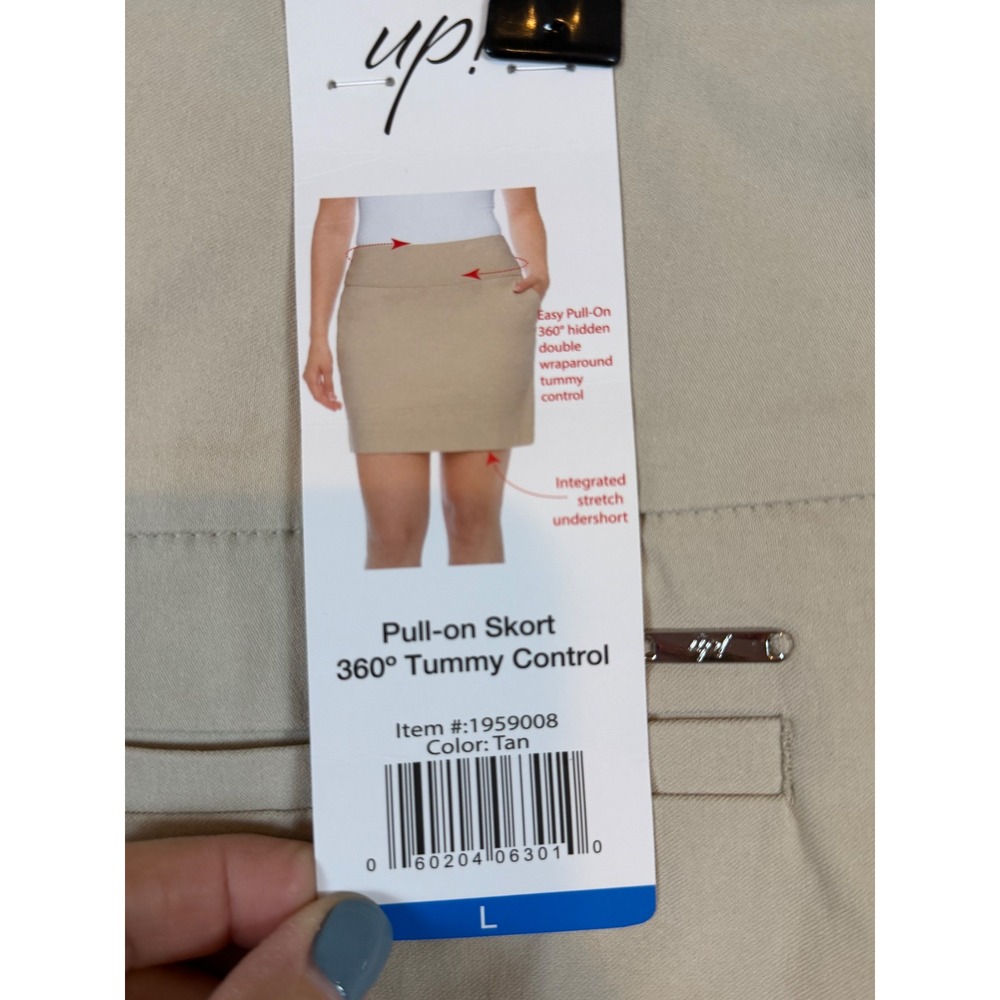 Up! Tan Pull-on Skort 360 Tummy Control Stretch Undershorts •L• Golfcore Tennis